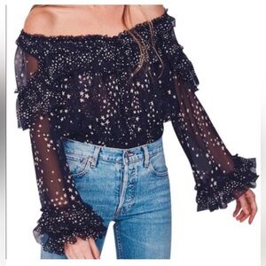 LOVE SHACK FANCY STARS 100% SILK TOP-XS